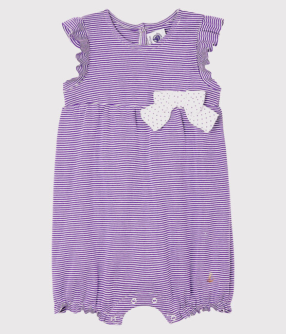 Pelele corto milrayas para bebé niña violeta REAL/blanco MARSHMALLOW