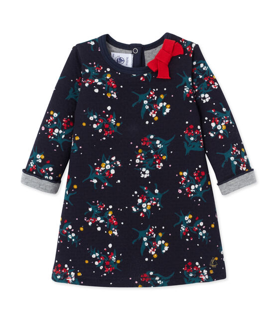 Vestido de bebé niña en túbico estampado azul SMOKING/blanco MULTICO