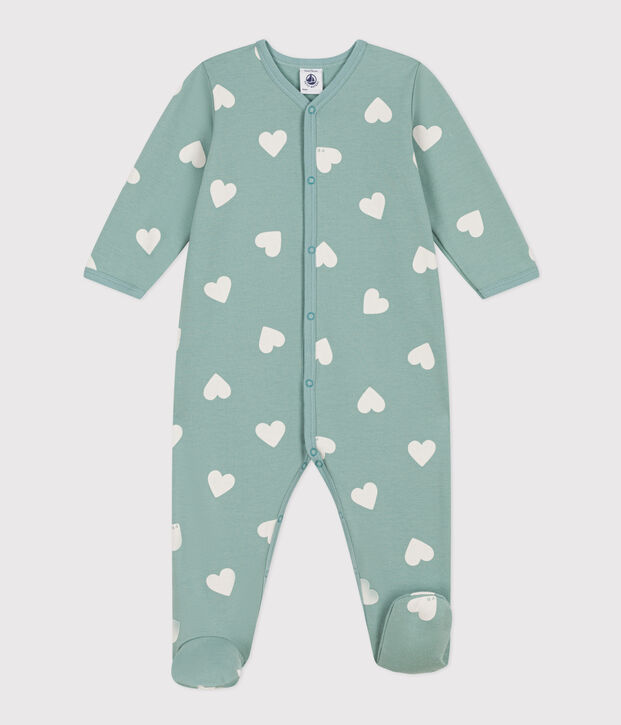 Pijama de felpa con corazones para beb&eacute; verde/crudo