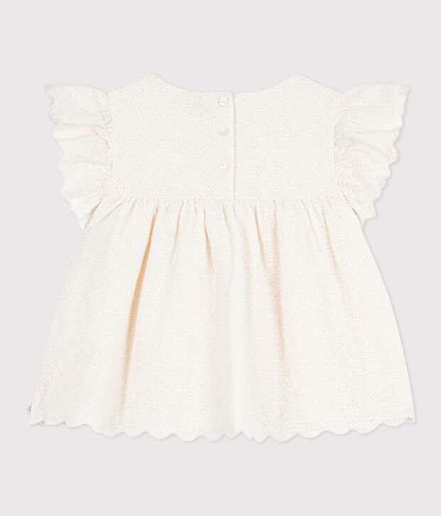 Blusa infantil de manga corta de algod&oacute;n con estampado de corazones blanco