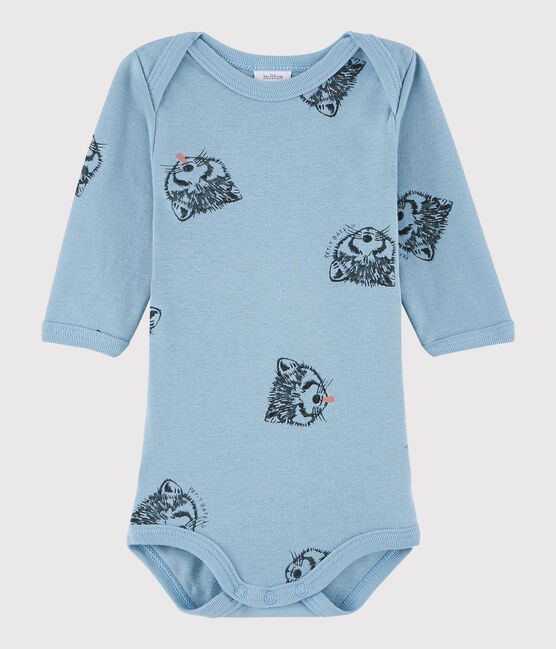 Bodi de manga larga de bebé niña/niño azul ACIER/blanco MULTICO