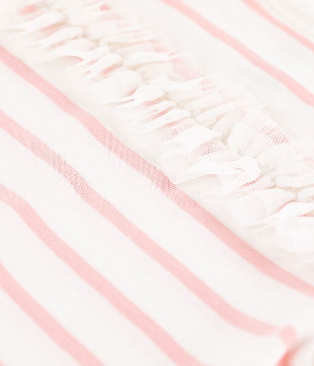 Camiseta de manga corta de algod&oacute;n de ni&ntilde;a blanco/rosa