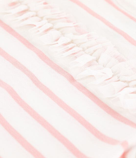 Camiseta de manga corta de algodón de niña blanco MARSHMALLOW/rosa MINOIS