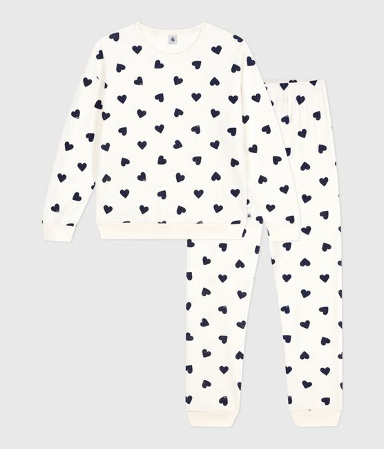 Pijama de rizo de algodón con estampado de corazones para mujer azul MILK/ SOIR