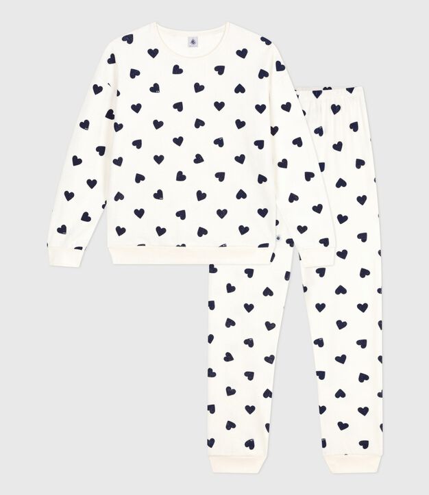 Pijama de rizo de algod&oacute;n con estampado de corazones para mujer azul/azul