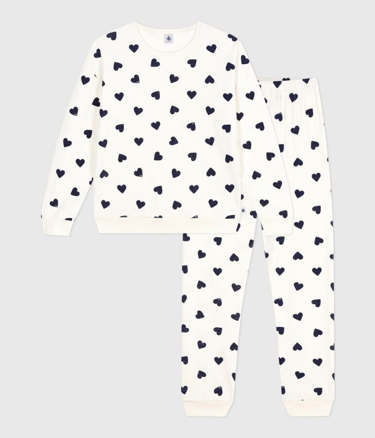 Pijama de rizo de algod&oacute;n con estampado de corazones para mujer azul/azul