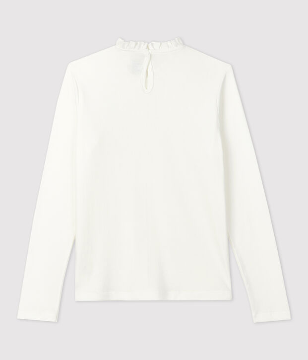 Camiseta de manga larga de algod&oacute;n de ni&ntilde;a blanco