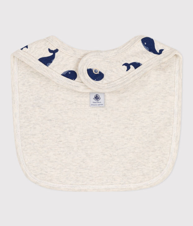Babero individual de algod&oacute;n con ballenas beige/azul