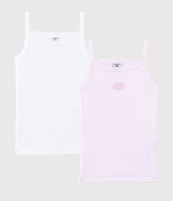 Lote de 2 camisetas de tirantes mil rayas rosa de algodón ecológico de niña variante 1