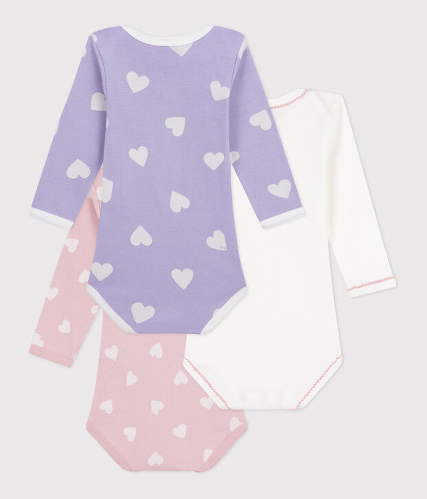 Juego de bodis de algod&oacute;n de manga larga con estampado de corazones para beb&eacute; multicolor