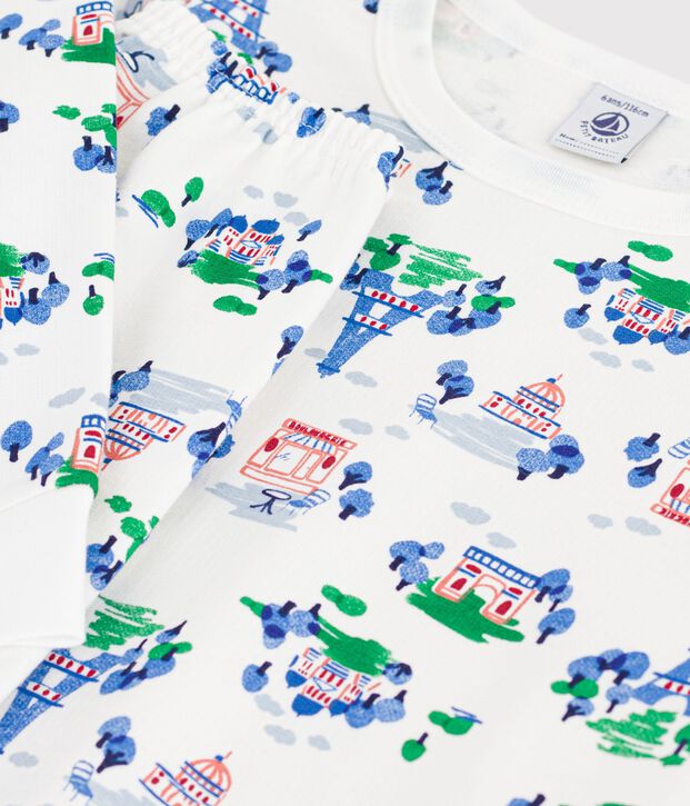 Pijama infantil de mulet&oacute;n con estampado de Par&iacute;s blanco/multicolor