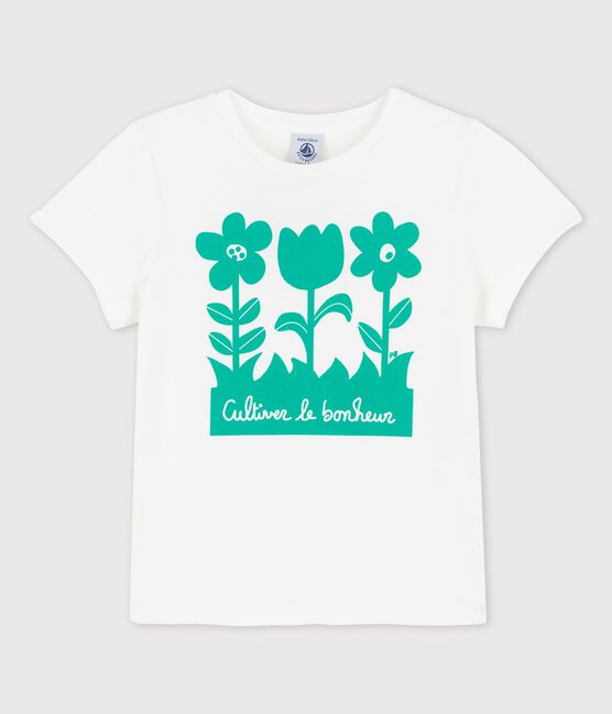 Camiseta de manga corta de algodón de niña blanco MARSHMALLOW
