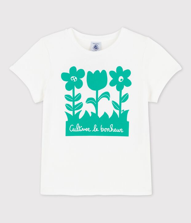 Camiseta de manga corta de algod&oacute;n de ni&ntilde;a blanco
