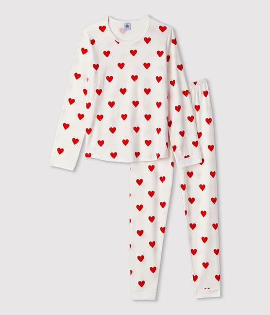 Pijama infantil de niño con corazones de punto blanco MARSHMALLOW/rojo TERKUIT