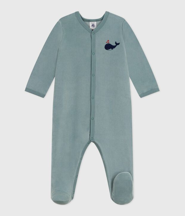 Pijama de terciopelo liso para beb&eacute; azul