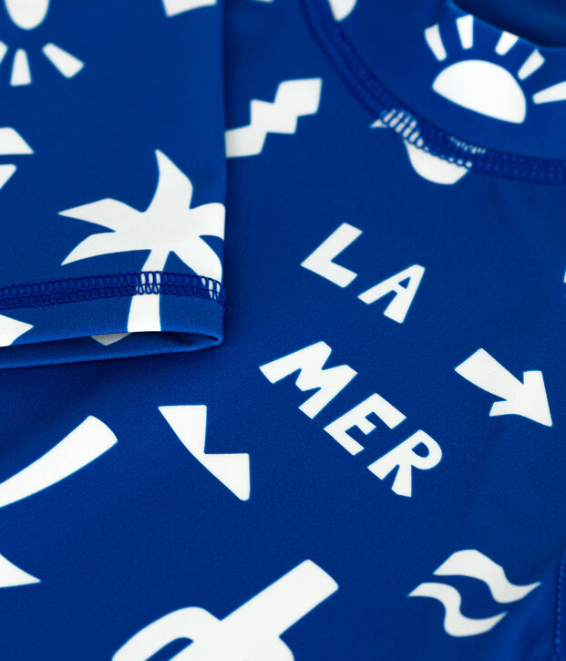 Camiseta infantil de ba&ntilde;o anti-UV de manga larga con estampado azul/blanco