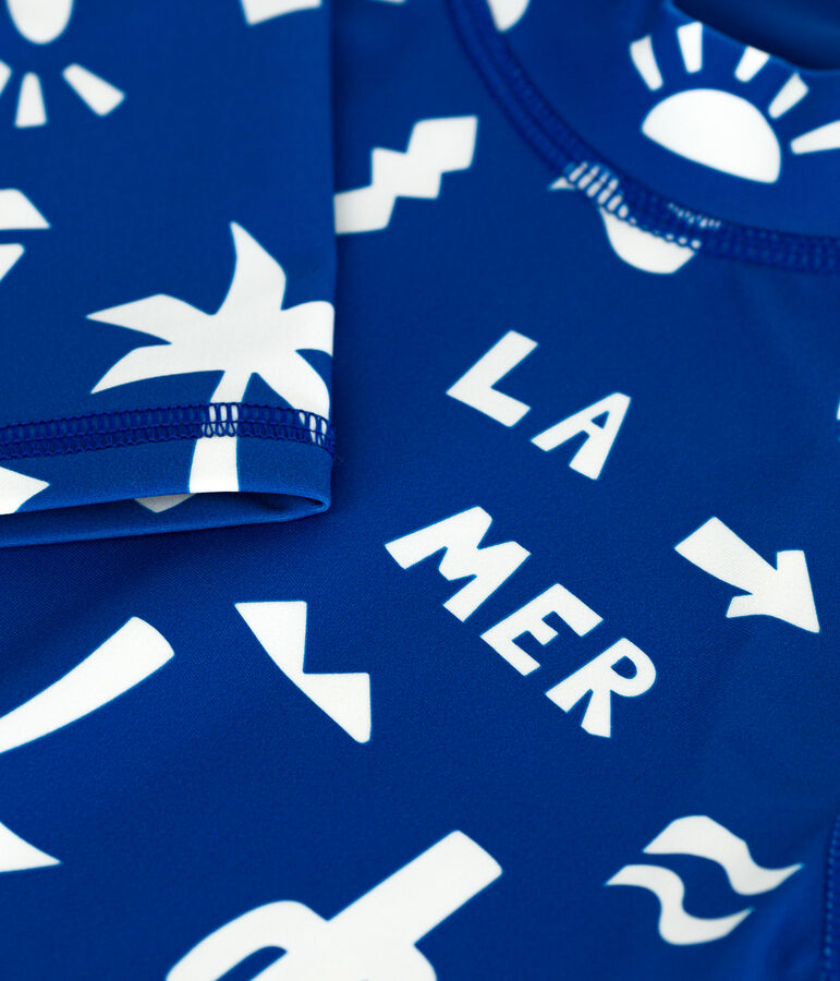Camiseta infantil de ba&ntilde;o anti-UV de manga larga con estampado azul/blanco