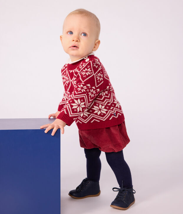 Jersey de lana y algod&oacute;n con estampados para beb&eacute; rojo/crudo