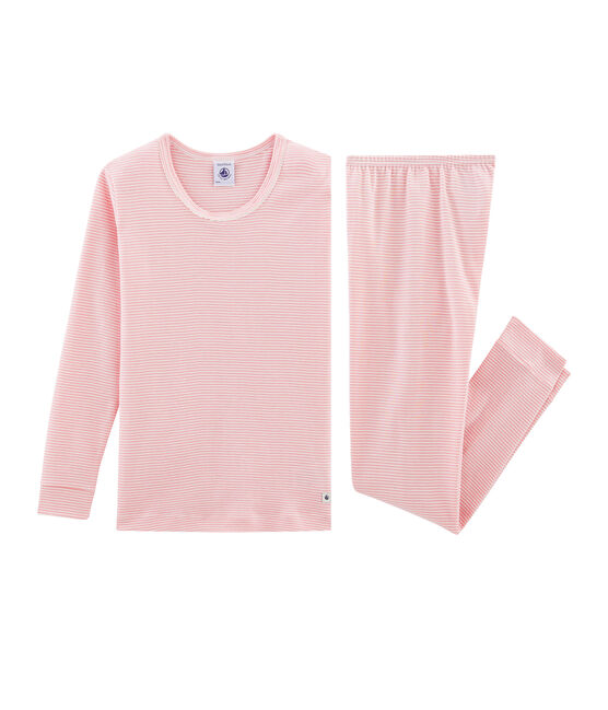 Pijama de corte muy ajustado de punto para niña rosa CHARME/blanco MARSHMALLOW
