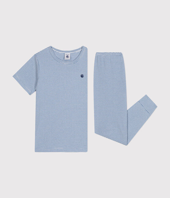 Pijama infantil de algodón a rayas azul BEACH/ MARSHMALLOW