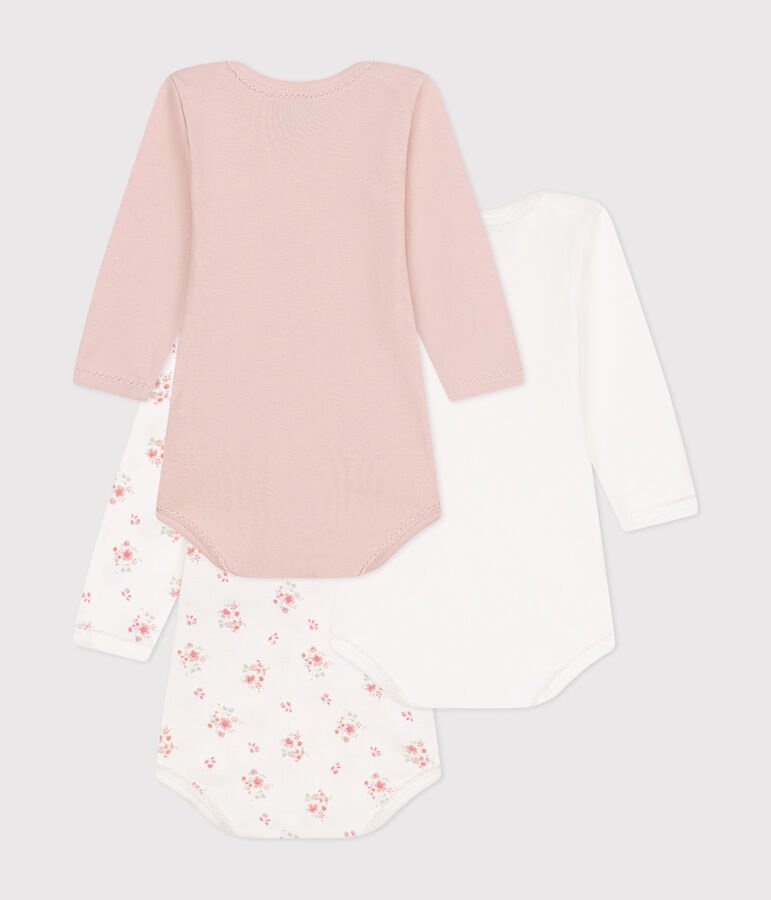 Juego de 3 bodis de algod&oacute;n de manga larga con flores para beb&eacute; multicolor