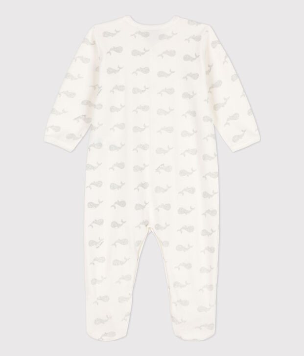 Pelele de terciopelo de beb&eacute; blanco/gris
