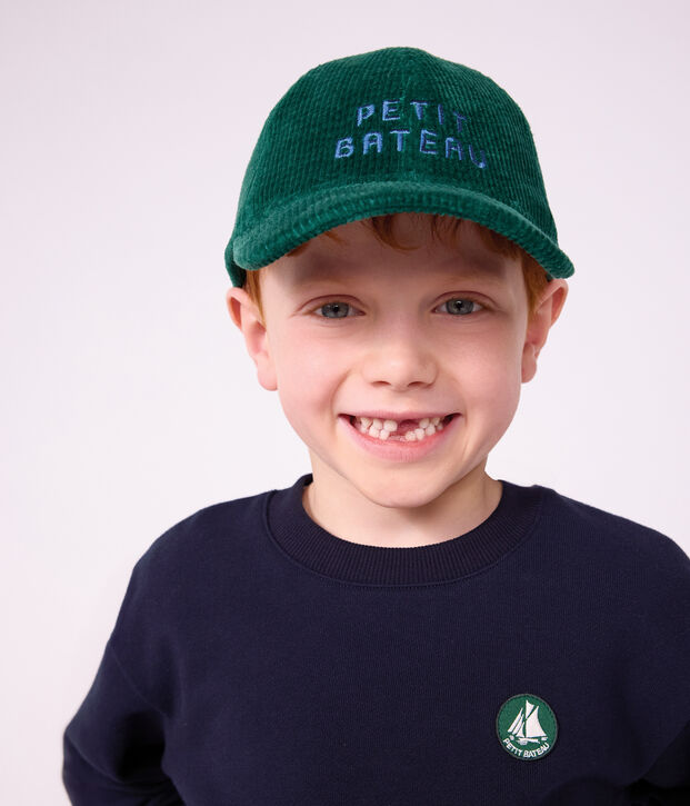 Gorra infantil de pana lisa verde