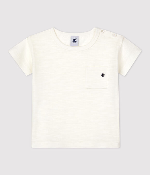 Camiseta de manga corta lisa de jersey de beb&eacute; blanco