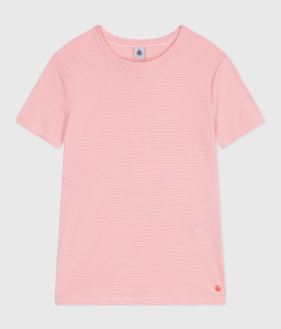 Camiseta de algodón de manga corta a rayas para mujer rosa GRETEL/blanco MARSHMALLOW