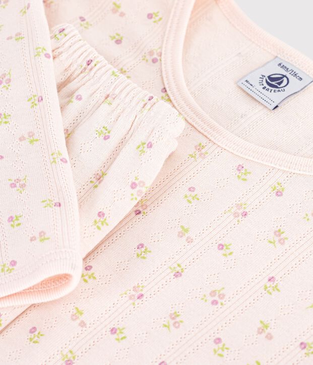 Pyjama femme en coton ajour&eacute; beige/rosa/multicolor