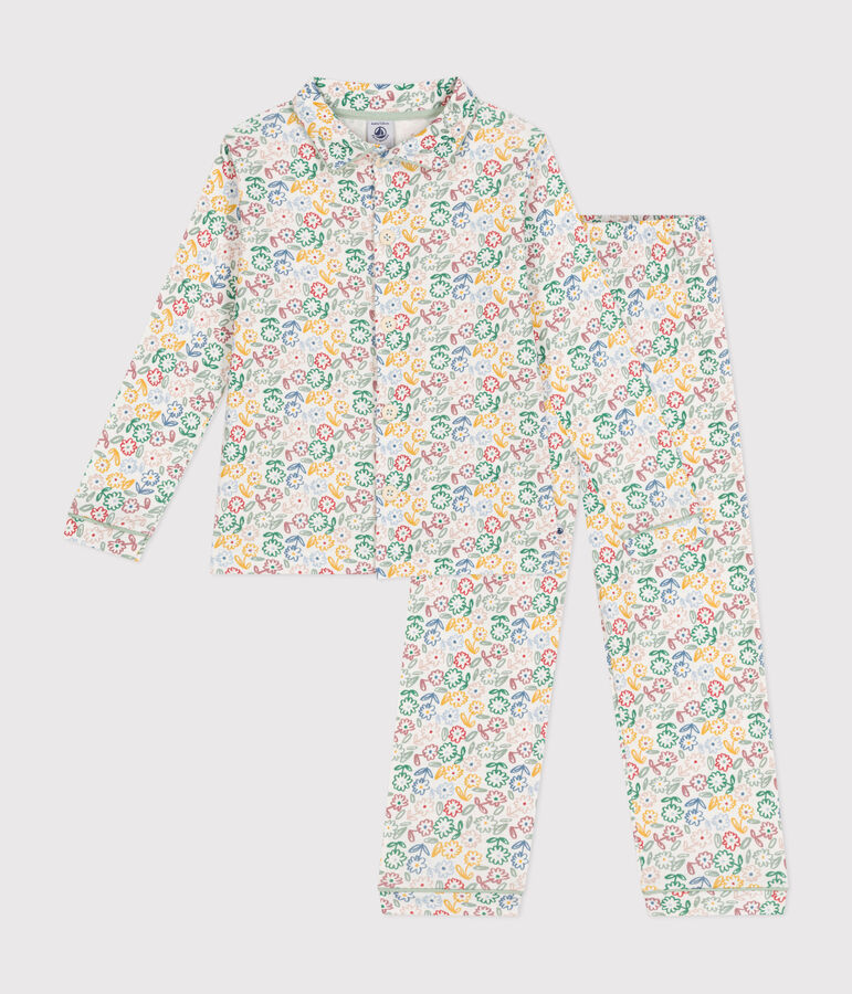 Pijama infantil de algod&oacute;n con motivo de flores blanco/multicolor