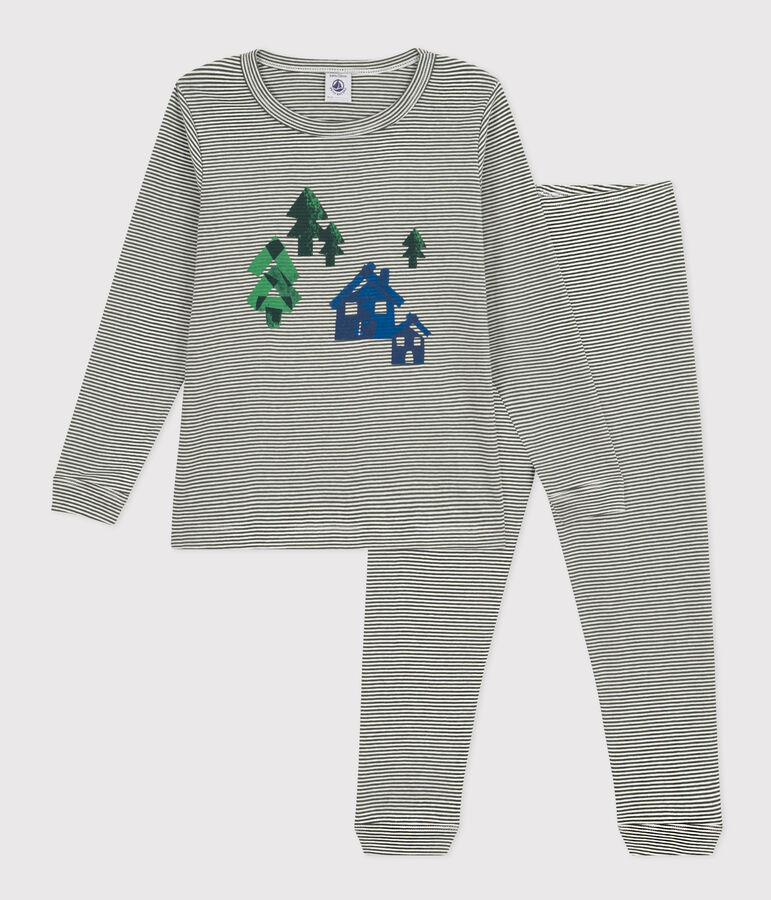 Pijama de algod&oacute;n a rayas para ni&ntilde;o/ni&ntilde;a verde/blanco
