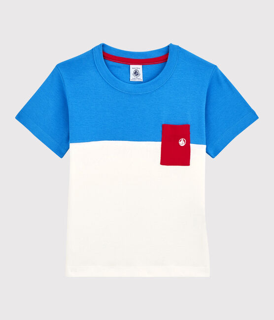 Camiseta de manga corta de algodón de niño azul BRASIER/gris MARSHMALLOW