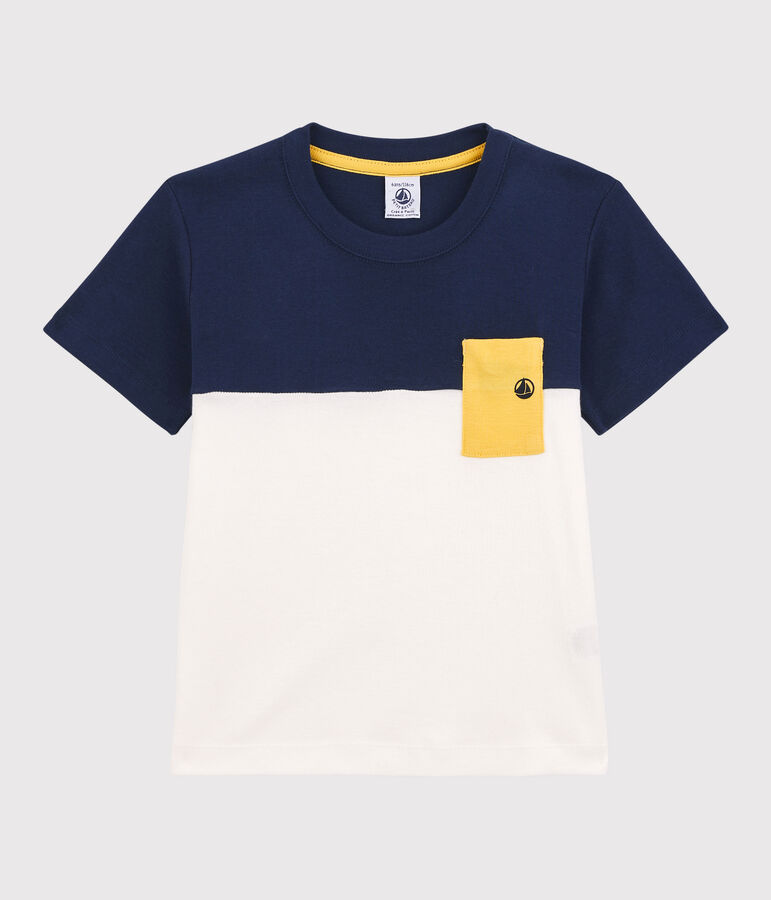 Camiseta de manga corta de algod&oacute;n de ni&ntilde;o azul/blanco