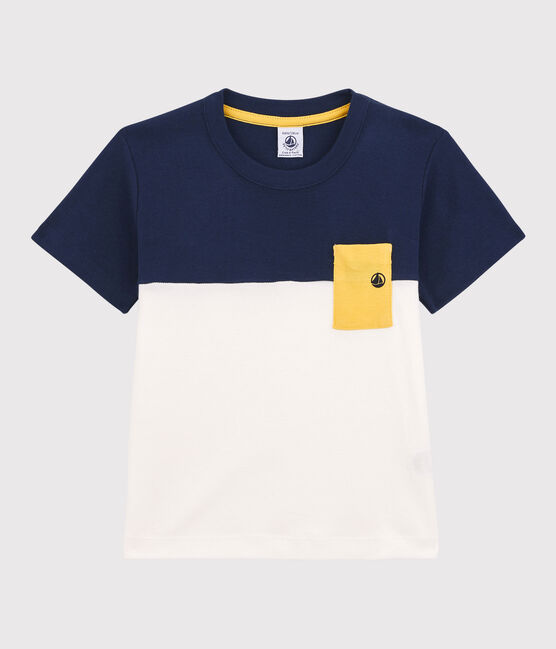 Camiseta de manga corta de algodón de niño azul MEDIEVAL/blanco MARSHMALLOW