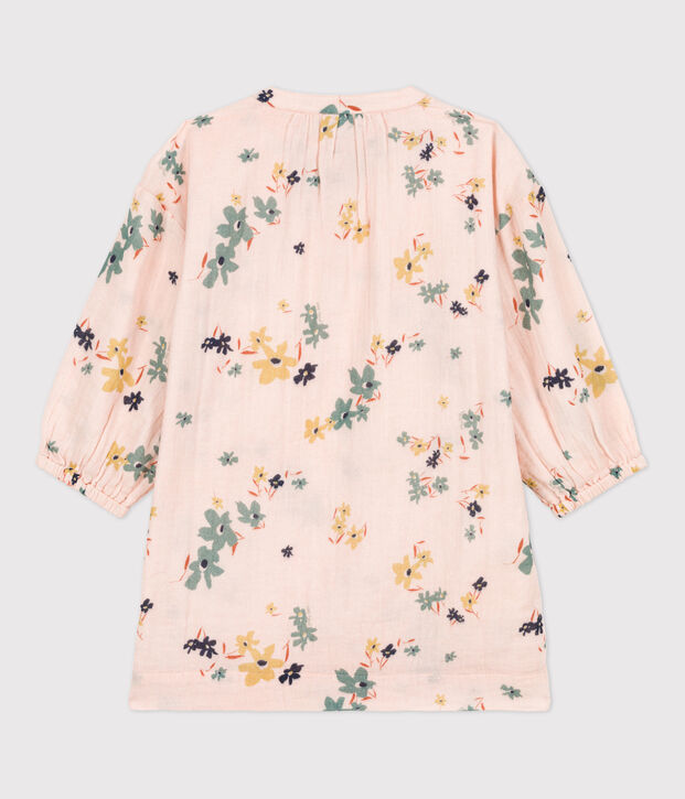 Vestido de manga larga de gasa de algod&oacute;n de ni&ntilde;a rosa/multicolor