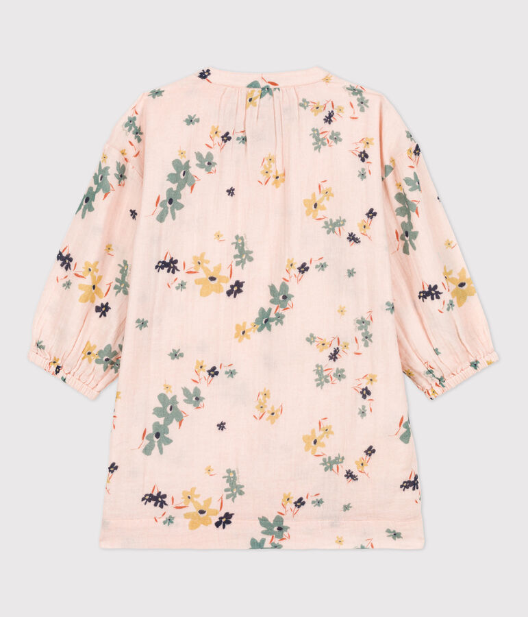 Vestido de manga larga de gasa de algod&oacute;n de ni&ntilde;a rosa SALINE/blanco MULTICO