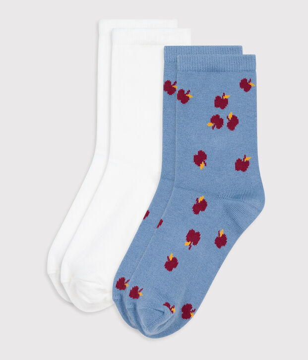 2 pares de calcetines infantiles de algod&oacute;n con estampado de manzanas multicolor