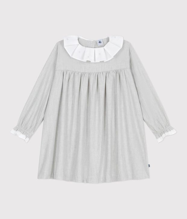 Vestido infantil liso de manga larga de franela gris