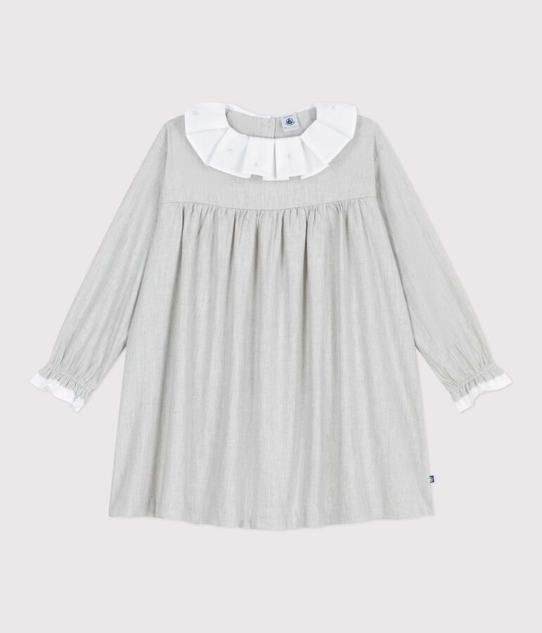 Vestido infantil liso de manga larga de franela gris