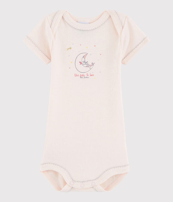 Bodi de manga corta de bebé niña rosa Fleur