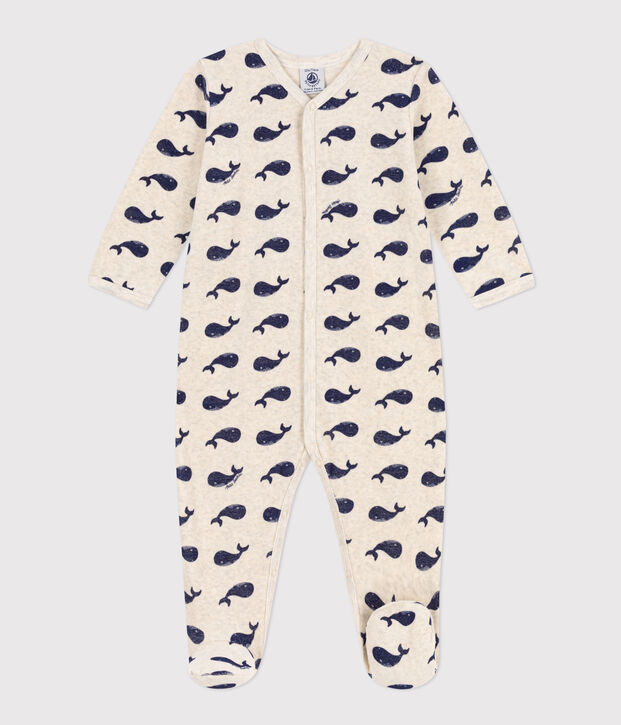 Pijama de terciopelo con ballenas marinas beige/azul