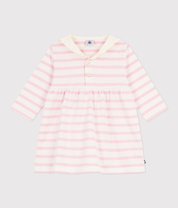 Vestido marinero de algod&oacute;n de manga larga con cuello marinero para beb&eacute; rosa/rosa