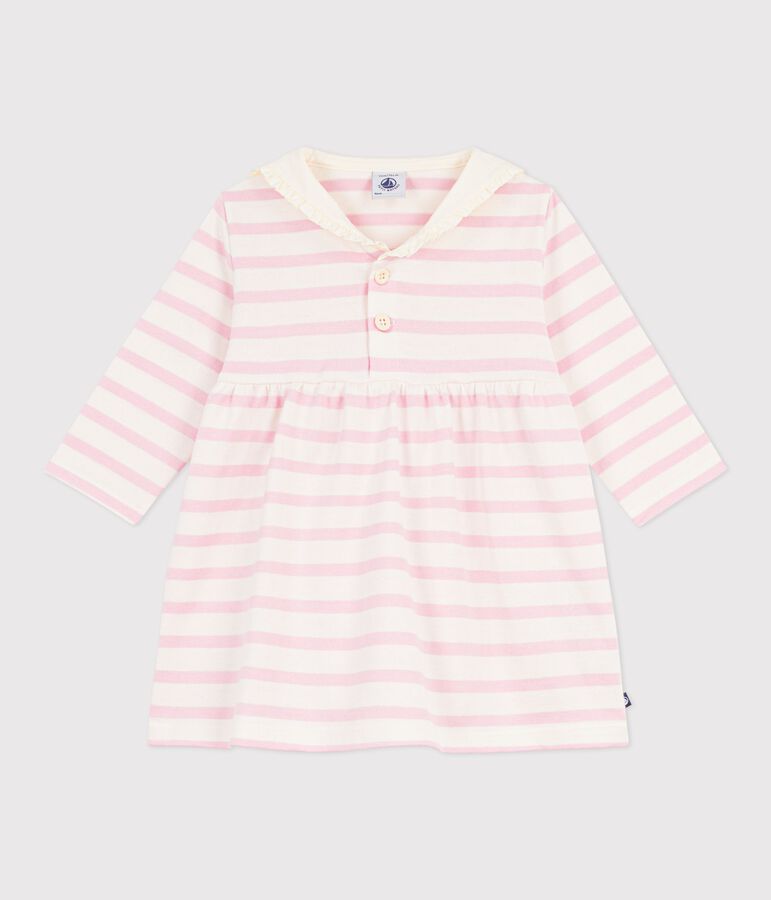 Vestido marinero de algod&oacute;n de manga larga con cuello marinero para beb&eacute; rosa MILK/ MARQUISE