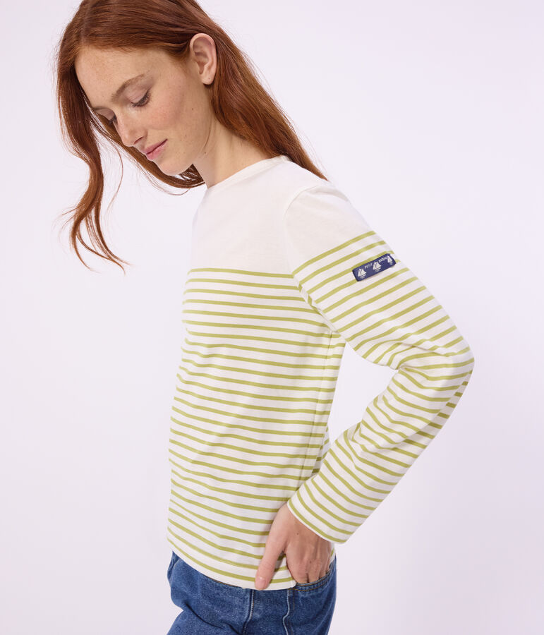 Marinera de algod&oacute;n a rayas para mujer verde/verde