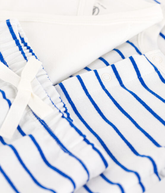 Conjunto de muletón a rayas para bebé. blanco MARSHMALLOW/azul PERSE