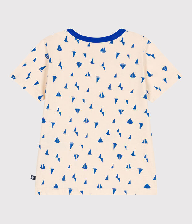 Camiseta infantil de manga corta de algod&oacute;n con estampado crudo/azul