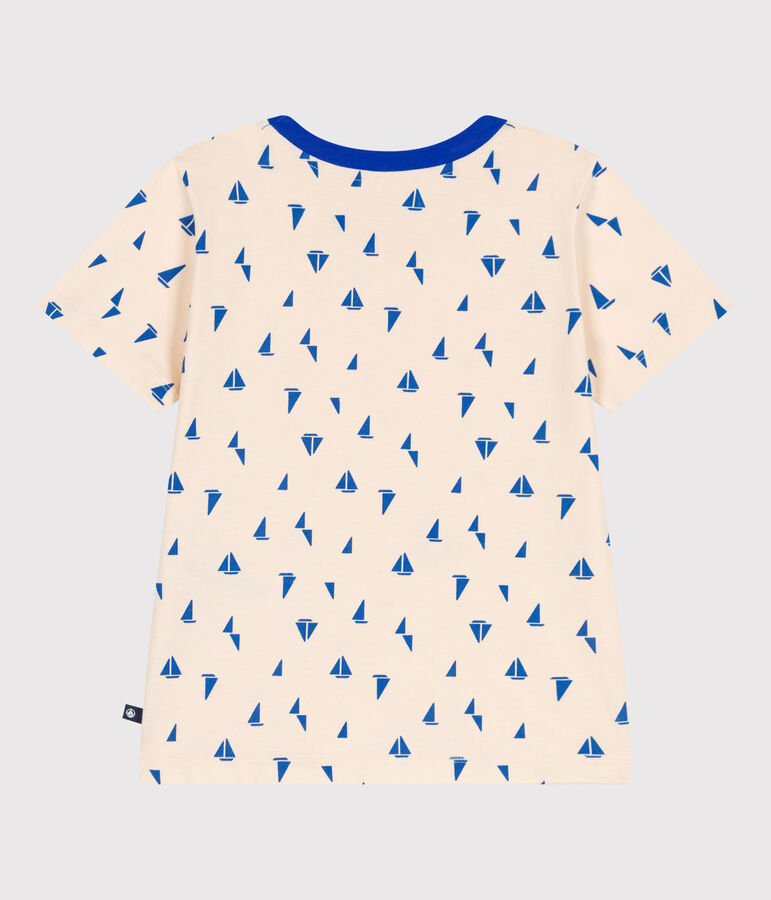 Camiseta infantil de manga corta de algod&oacute;n con estampado crudo/azul