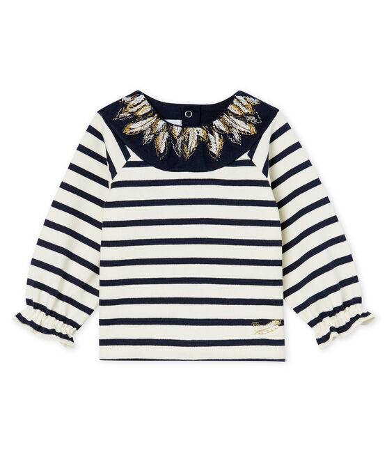 Jersey marinero renovado para bebé niña beige COQUILLE/azul SMOKING CN