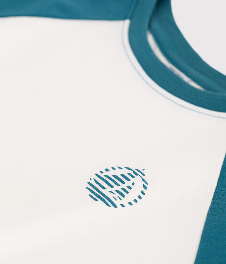 Camiseta infantil de manga corta de algod&oacute;n con estampado blanco/verde